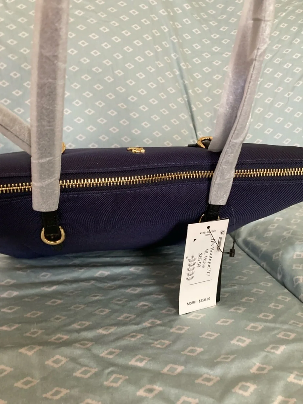 LAUREN RALPH LAUREN Navy Tote with Gold RLL Emblem - Picture 4 of 6